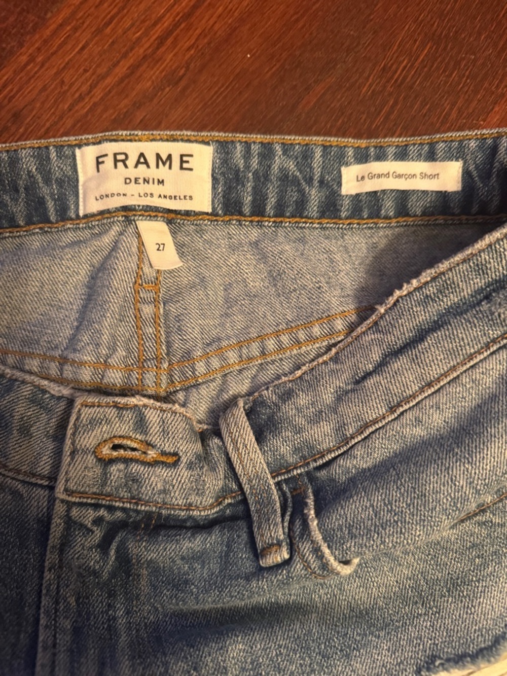 Frame Denim Light Indigo Distressed Rolled Hem Jean Shorts - Picture 2 of 5